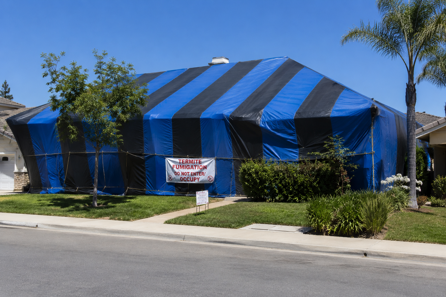 Tented San Diego home undergoing termite fumigation
