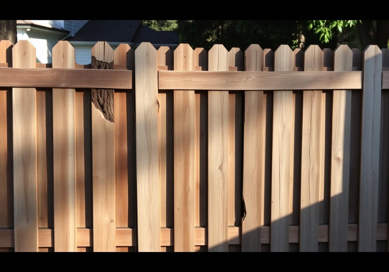 Wood fence section being repaired and replaced after termite and dry-rot damage